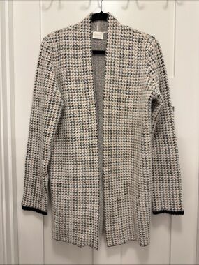 Cyrus Cream & Blue Houndstooth Open-Front Cardigan